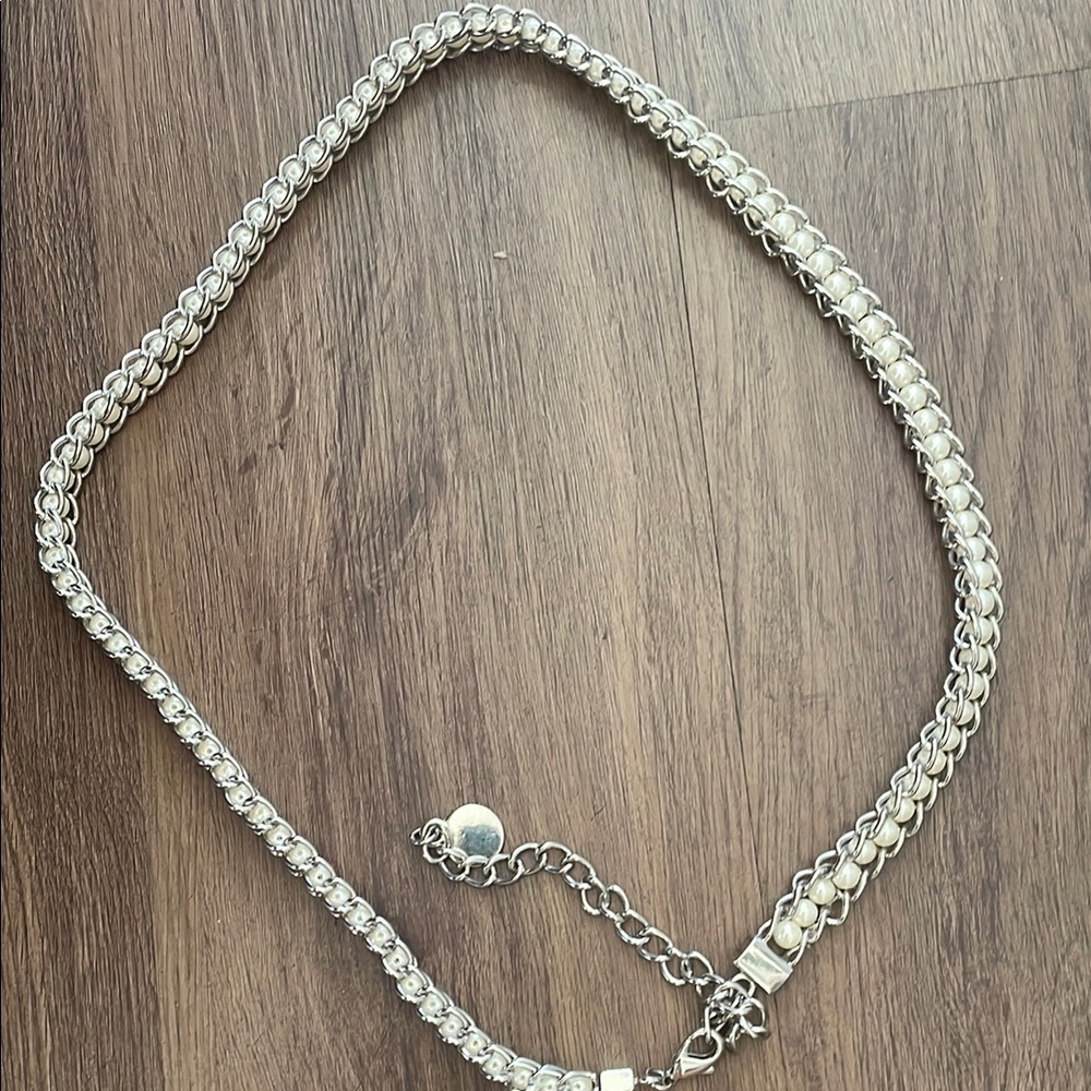 Vintage Silver- Tone Chain and Beaded Faux Pearl Women Belt M/L 8/10